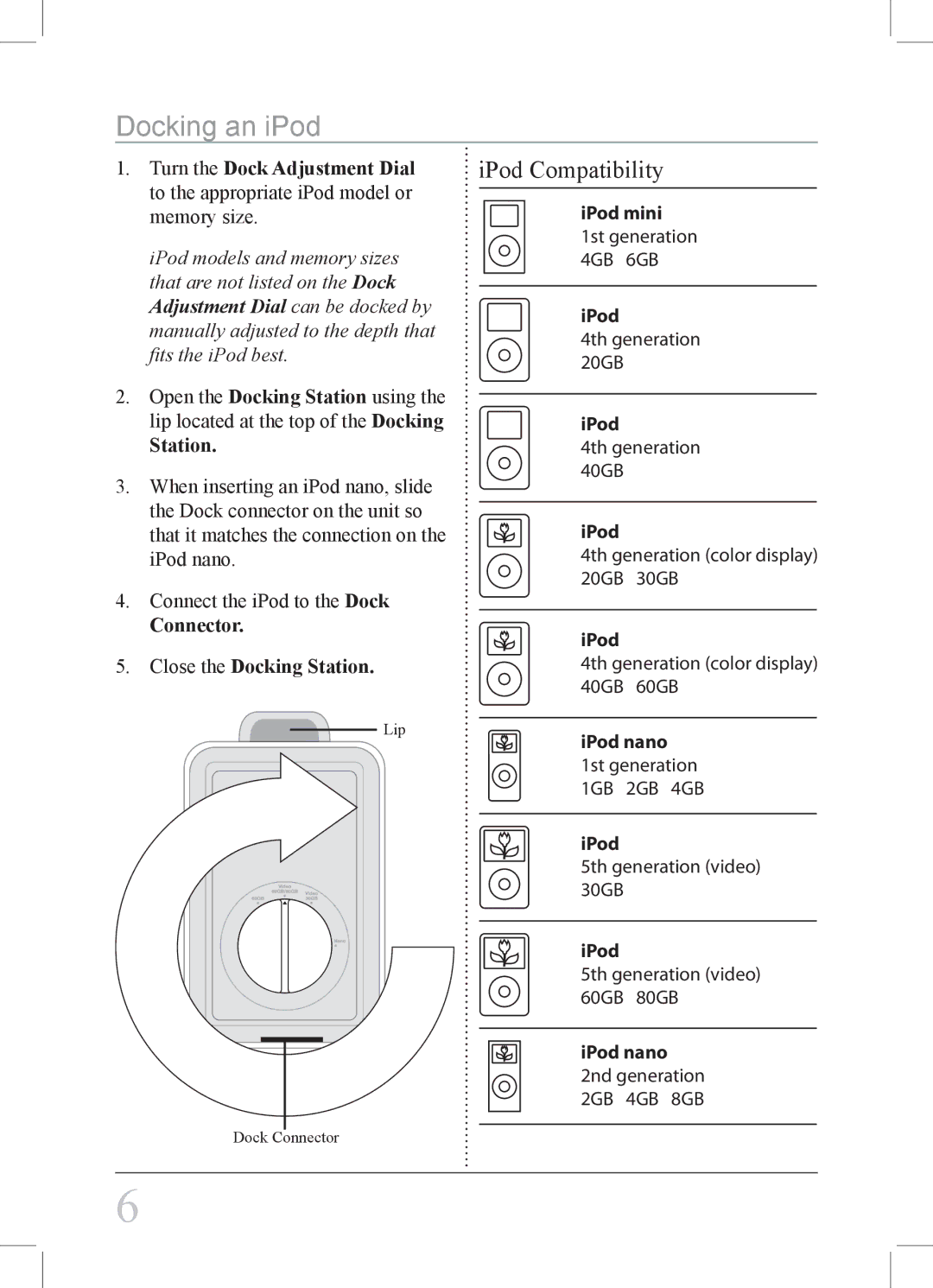 iLive IJ308W instruction manual Docking an iPod, Station 