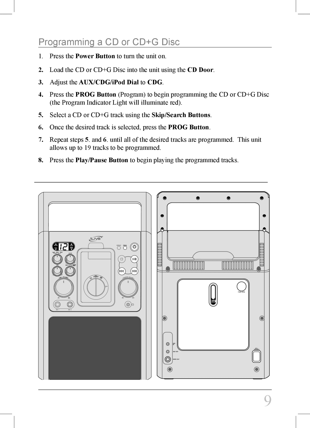 iLive IJ308W instruction manual Programming a CD or CD+G Disc 