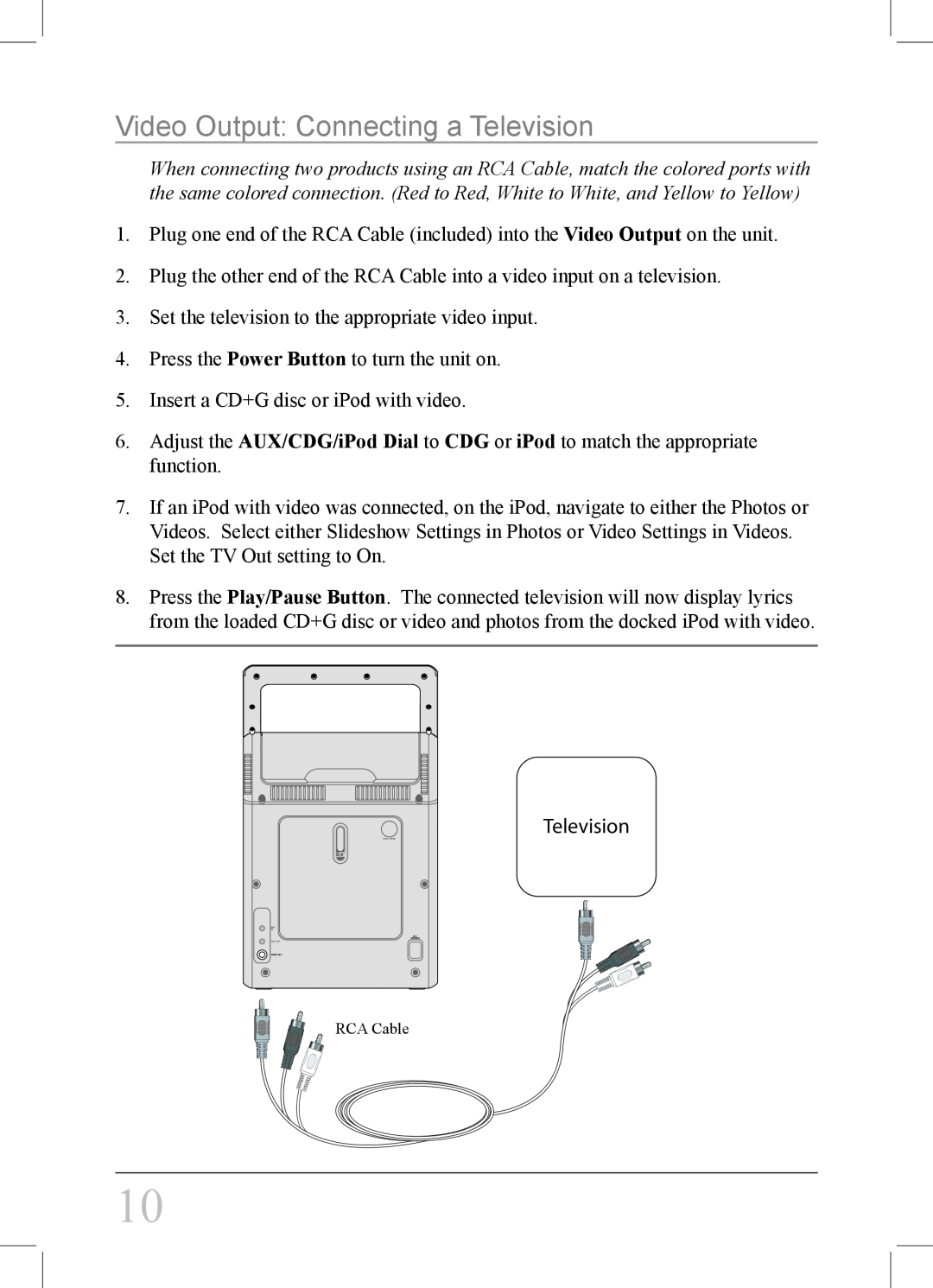 iLive IJ308W instruction manual Video Output Connecting a Television 