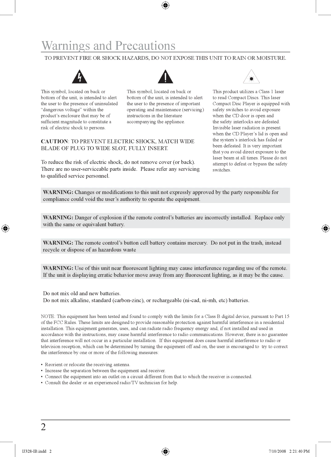 iLive IJ328-IB important safety instructions Bottom of the unit, is intended to alert 