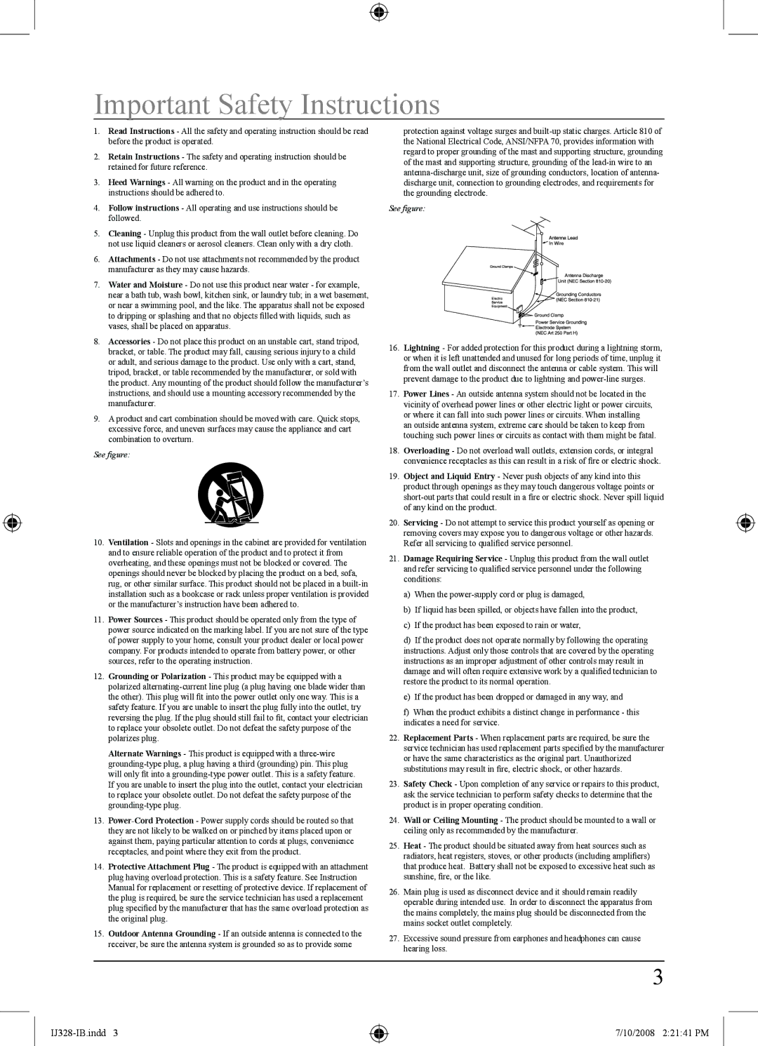 iLive IJ328-IB important safety instructions Important Safety Instructions, See figure 