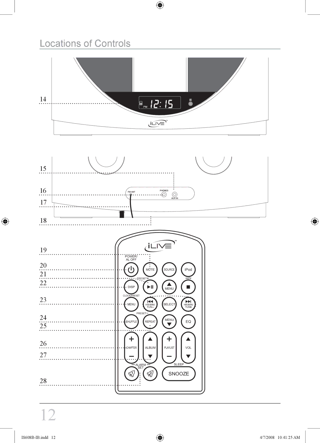 iLive IS608B instruction manual Snooze 