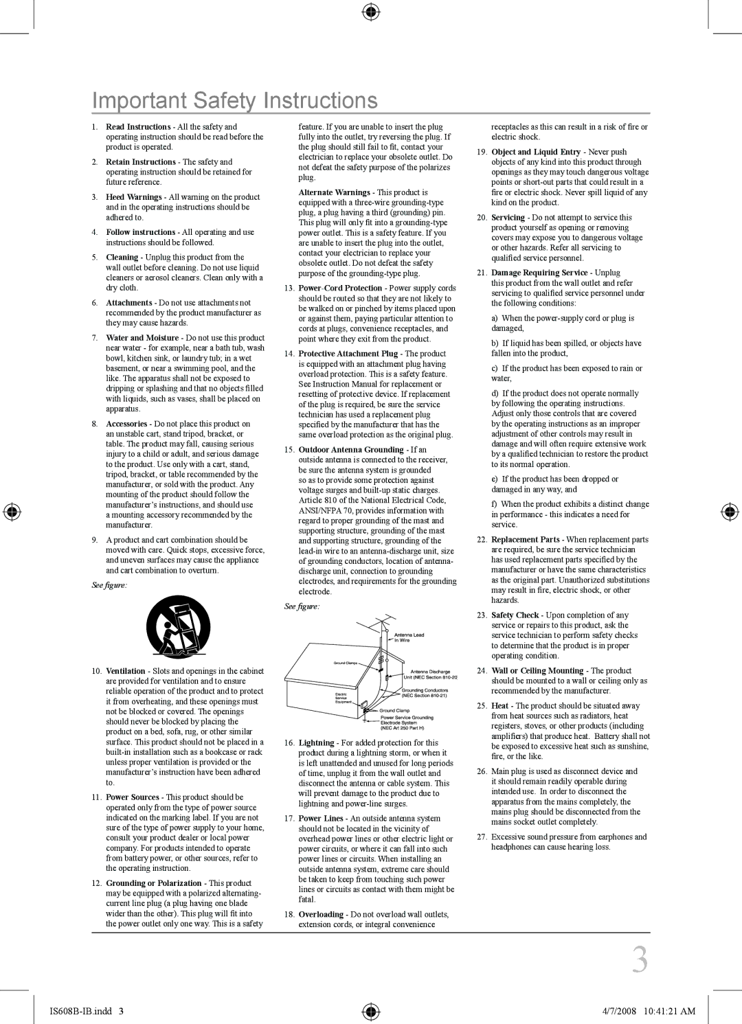 iLive IS608B instruction manual Important Safety Instructions, See figure 