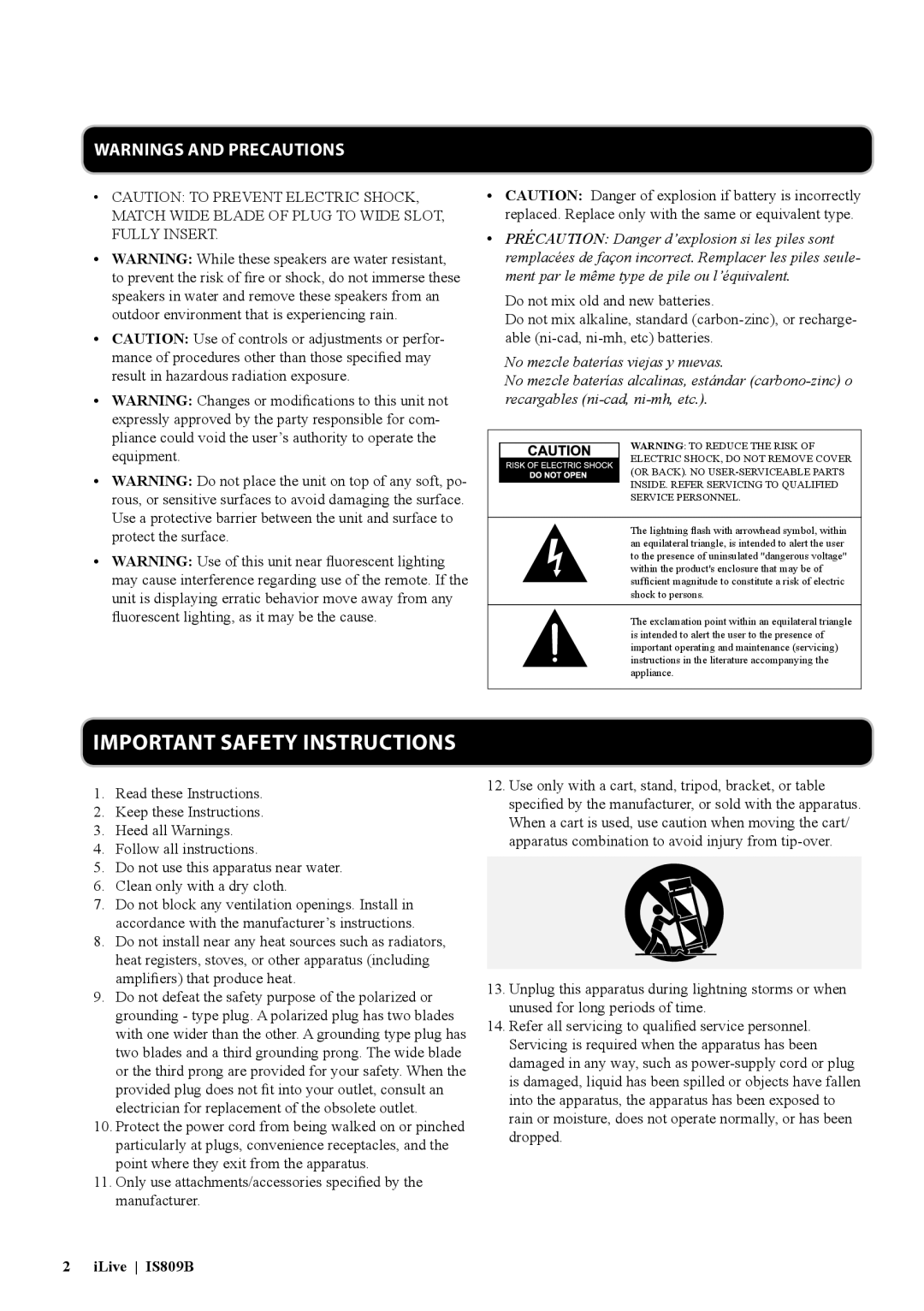 iLive IS809B, 1407-0603-09 manual Important Safety Instructions 