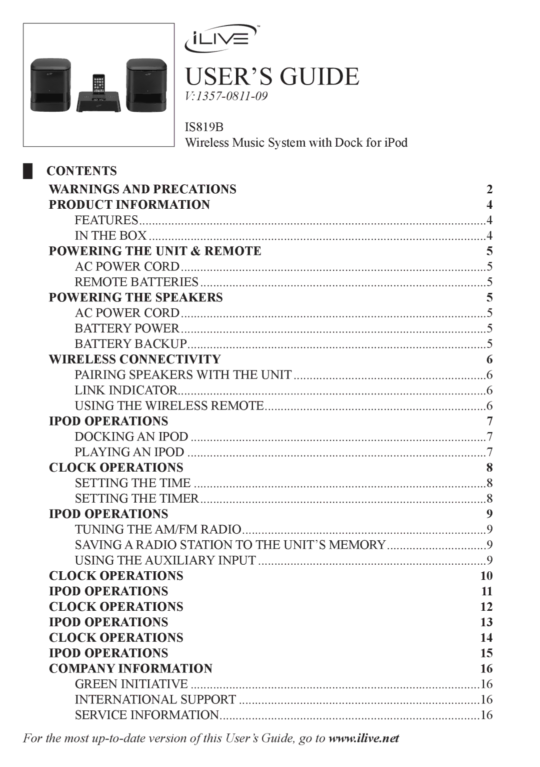 iLive IS819B manual USER’S Guide 