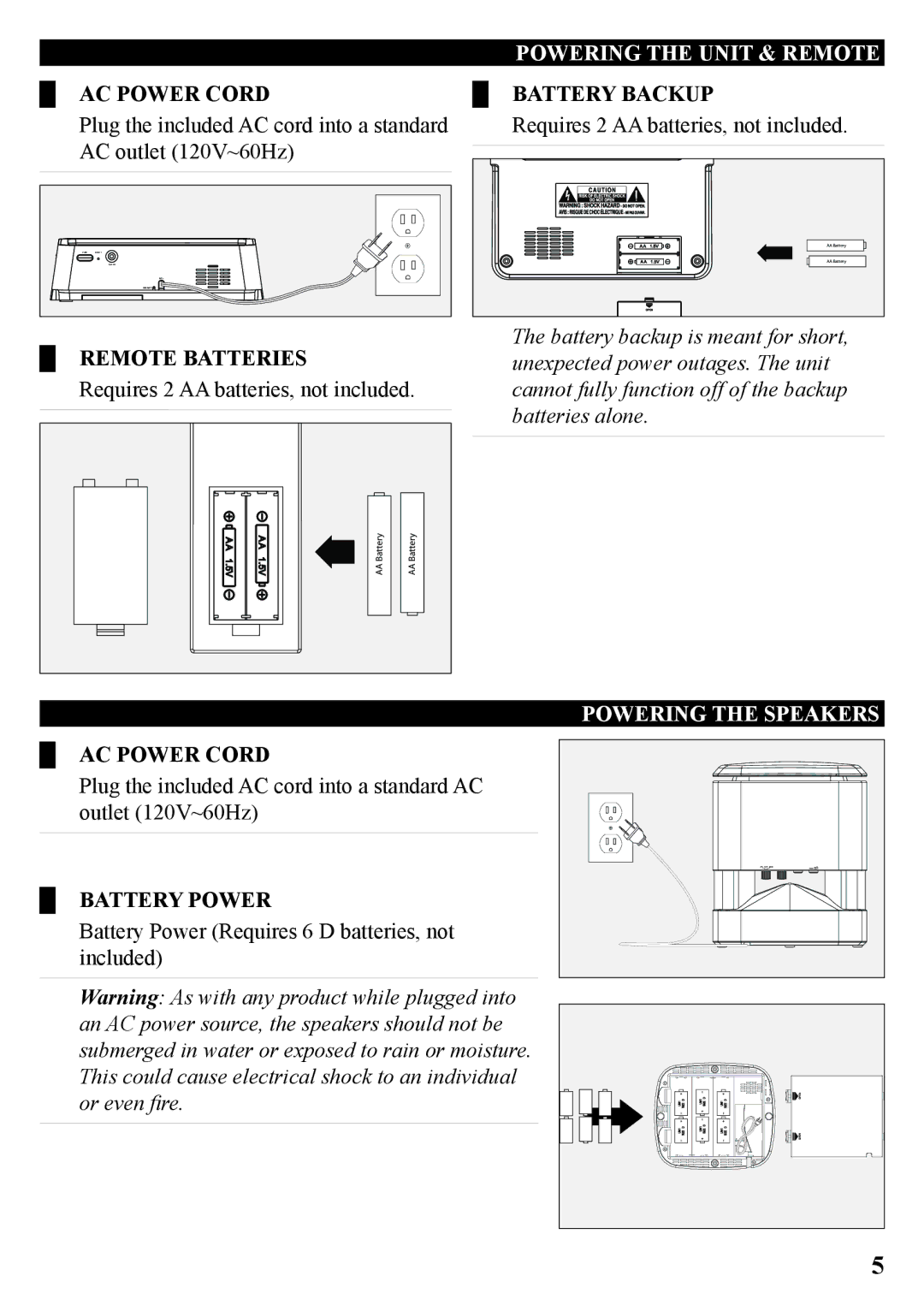 iLive IS819B manual Powering the Unit & Remote, Powering the Speakers 