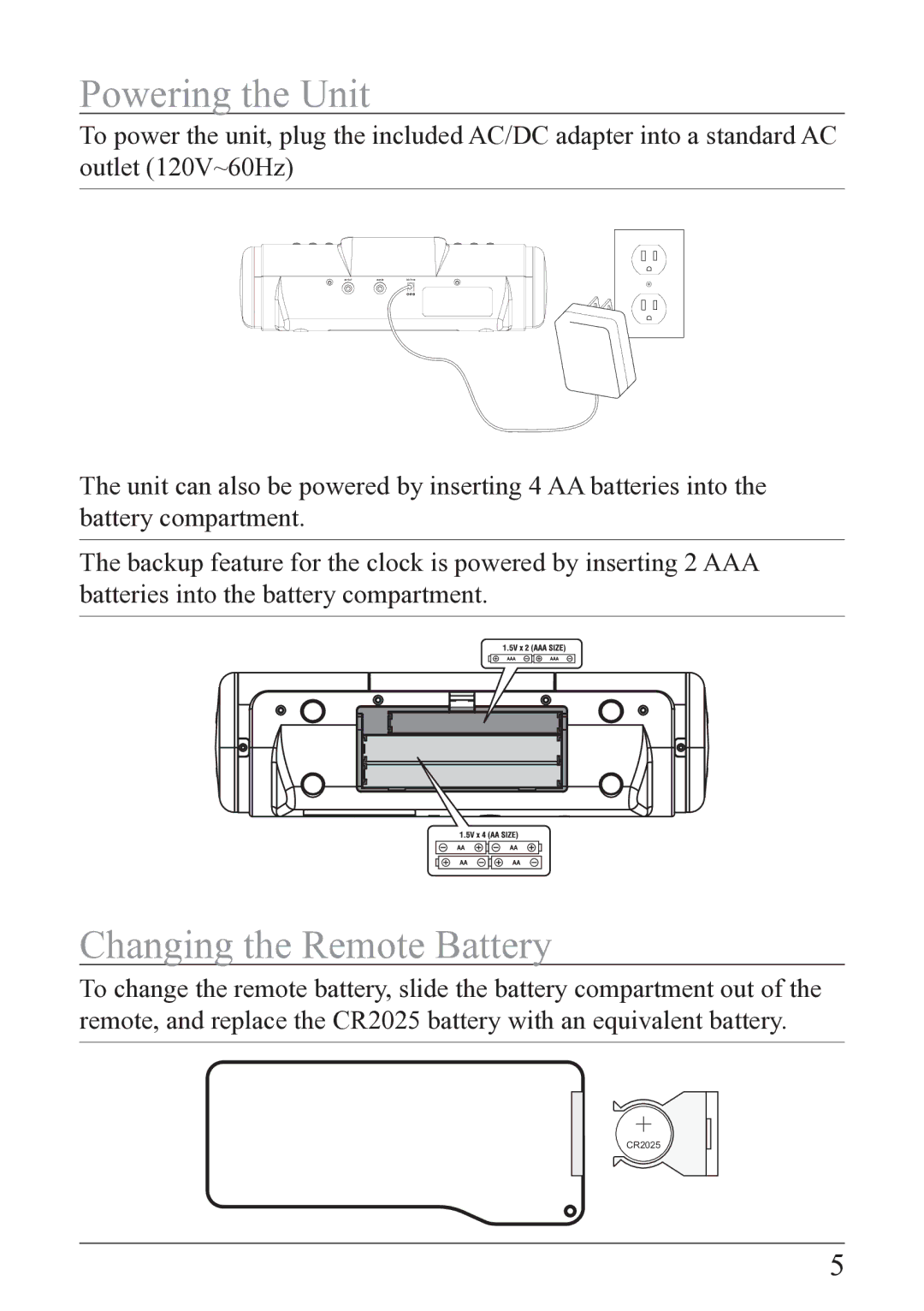 iLive ISP209B manual Powering the Unit, Changing the Remote Battery 