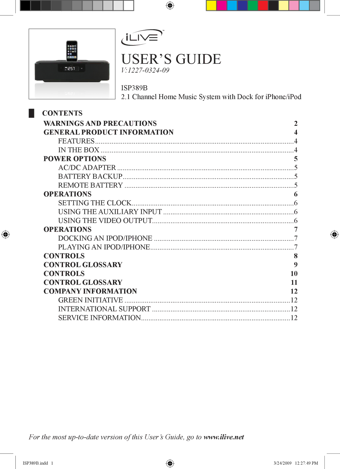 iLive 1227-0324-09, ISP389B manual USER’S Guide 