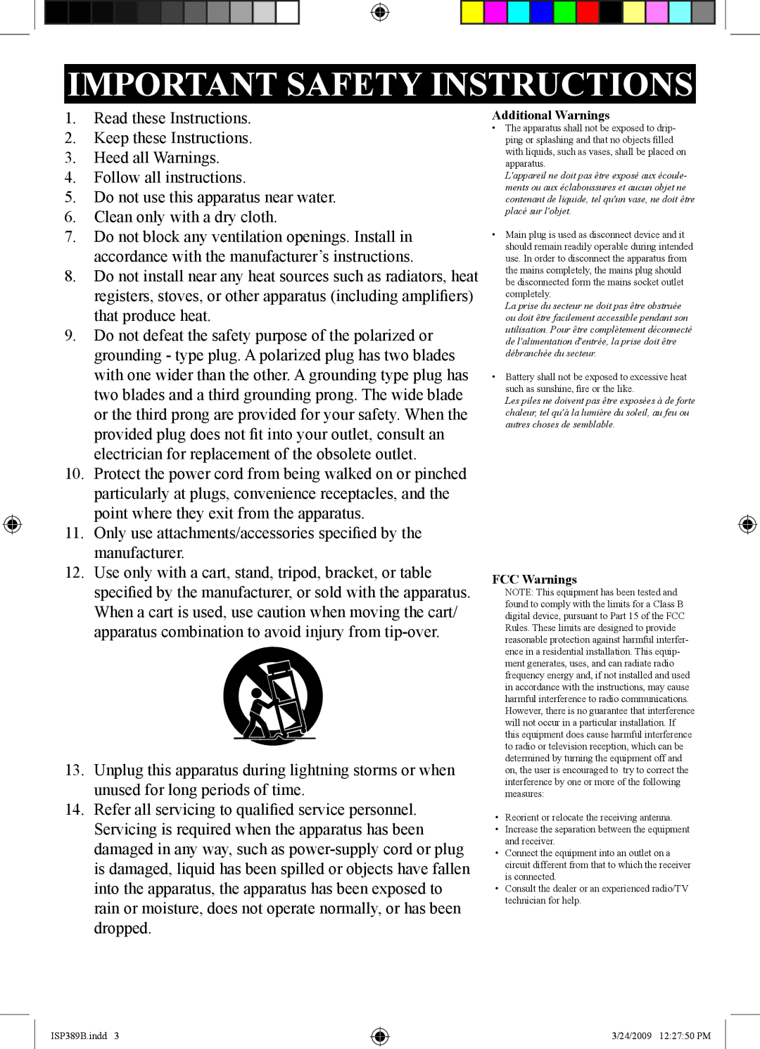 iLive 1227-0324-09, ISP389B manual Important Safety Instructions 