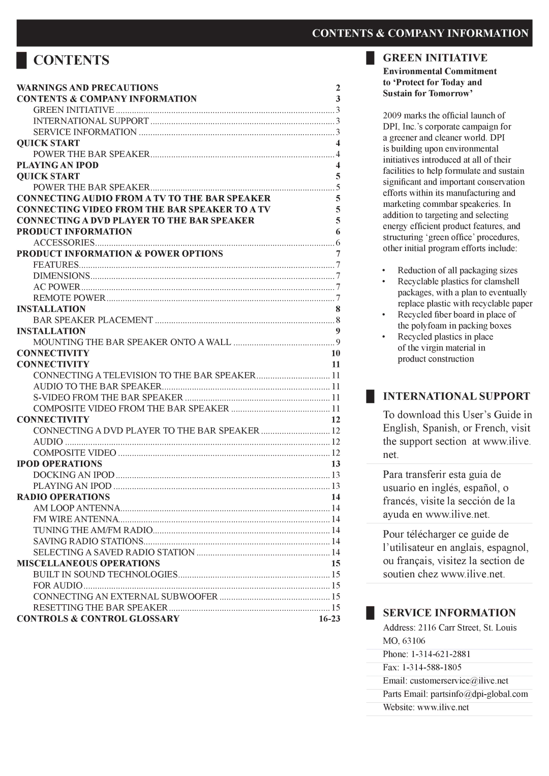 iLive IT209B manual Contents 