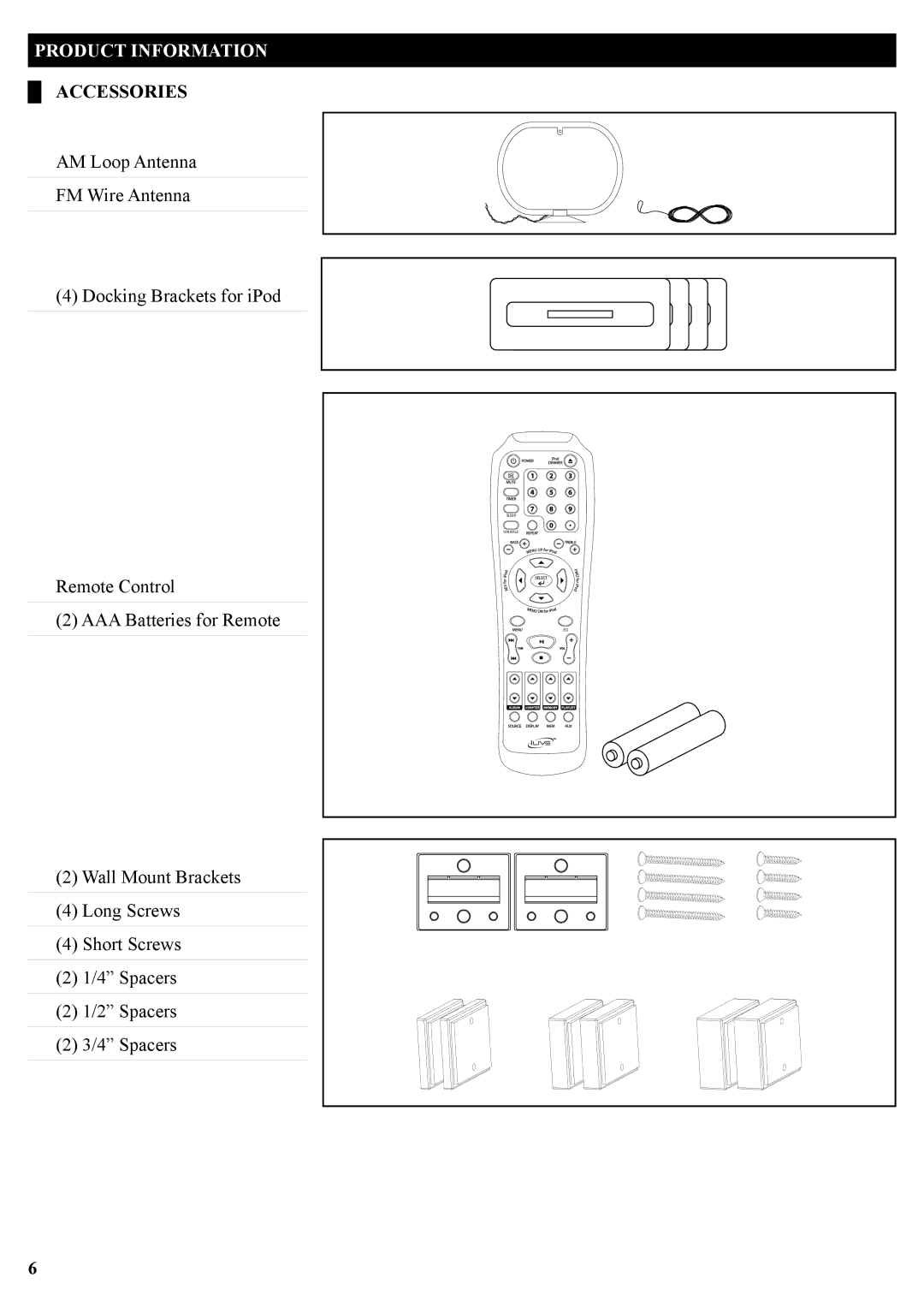 iLive IT209B manual Product Information, Accessories 