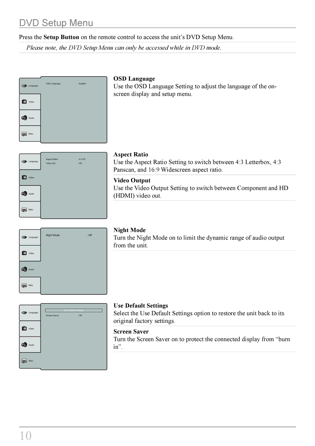 iLive IT818B important safety instructions DVD Setup Menu 