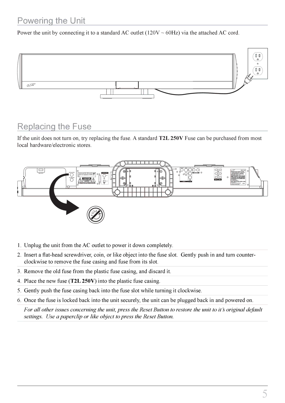 iLive IT818B important safety instructions Powering the Unit, Replacing the Fuse 