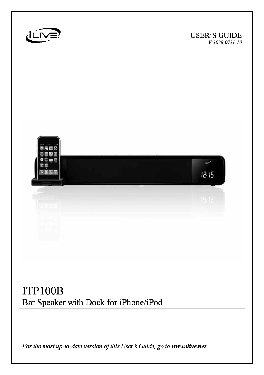 iLive ITP100B manual Bar Speaker with Dock for iPhone/iPod, User’S Guide, V 