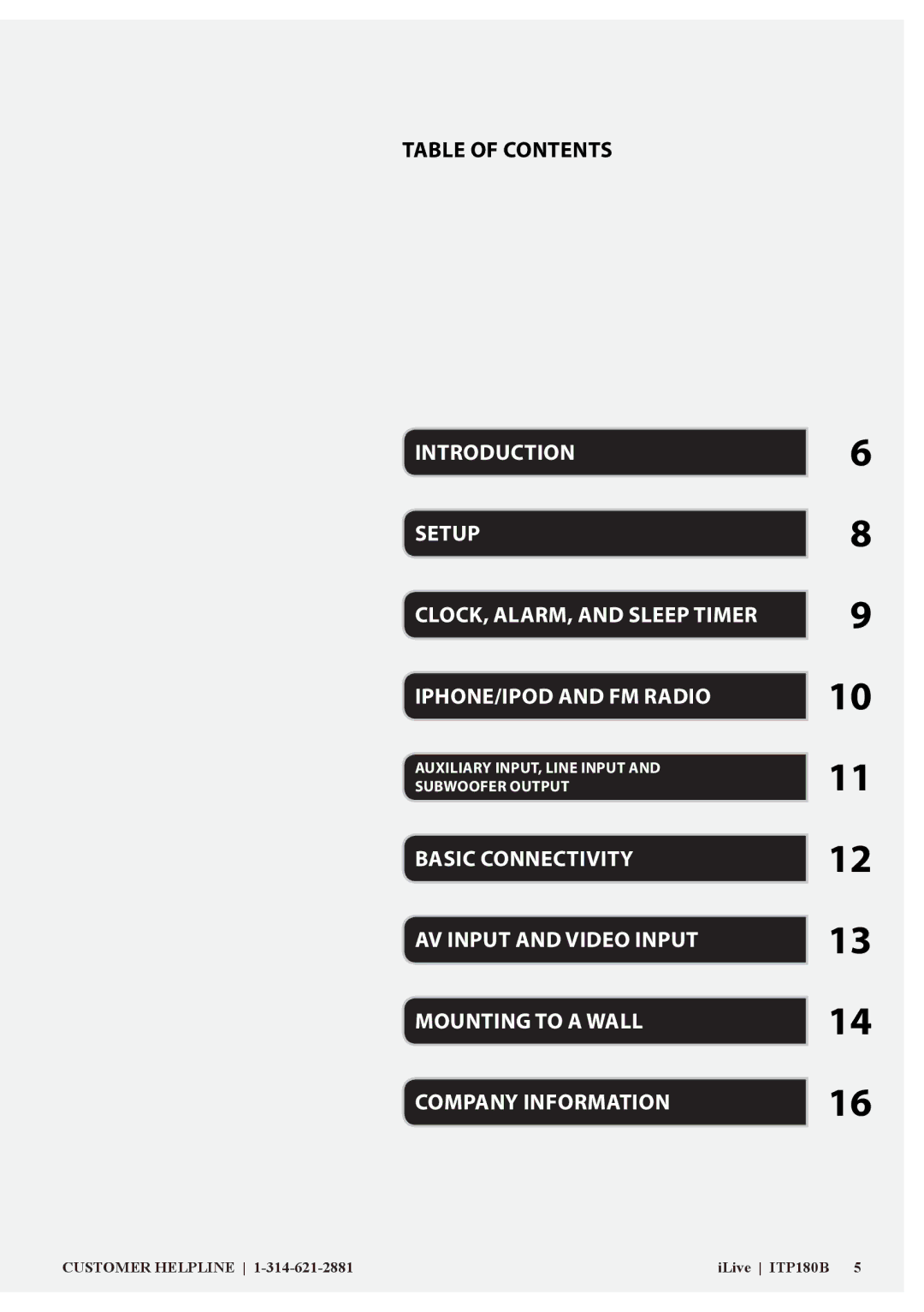 iLive ITP180B manual Table of Contents 