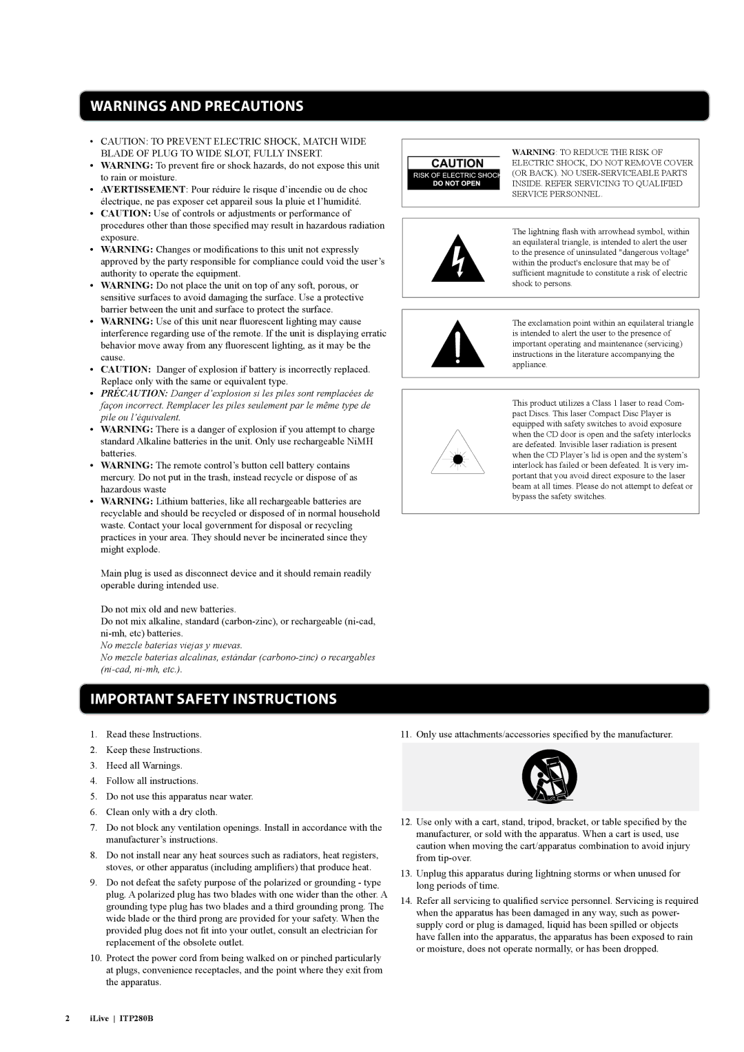 iLive ITP280B manual IMPORtant Safety Instructions 