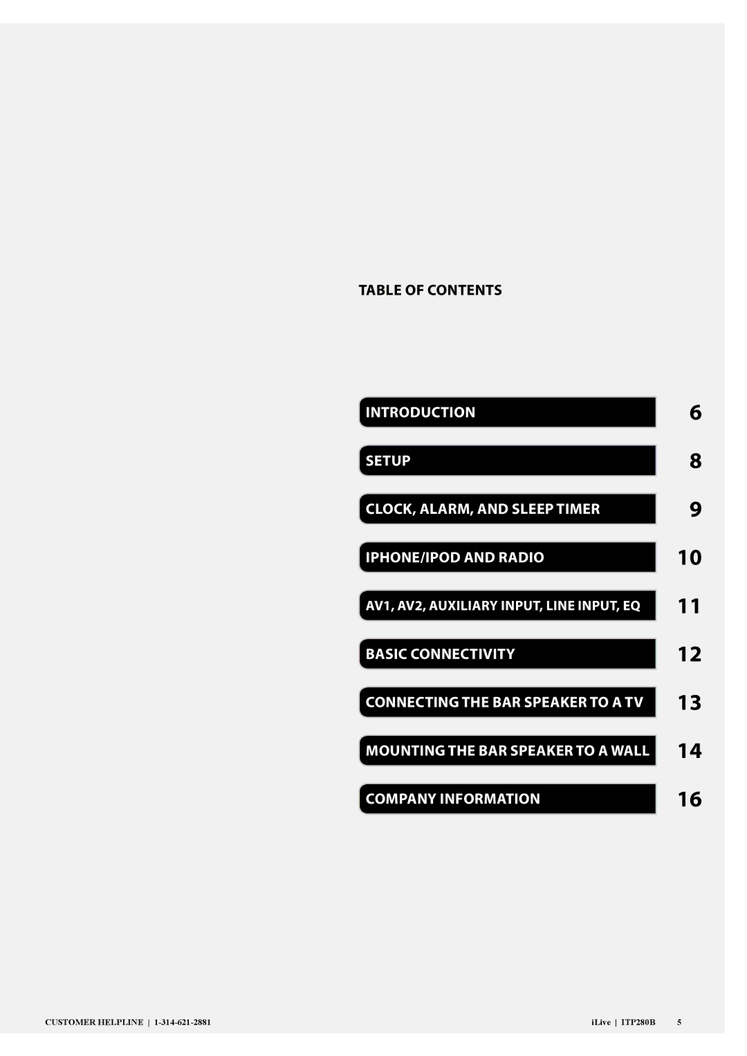 iLive ITP280B manual Table of Contents 