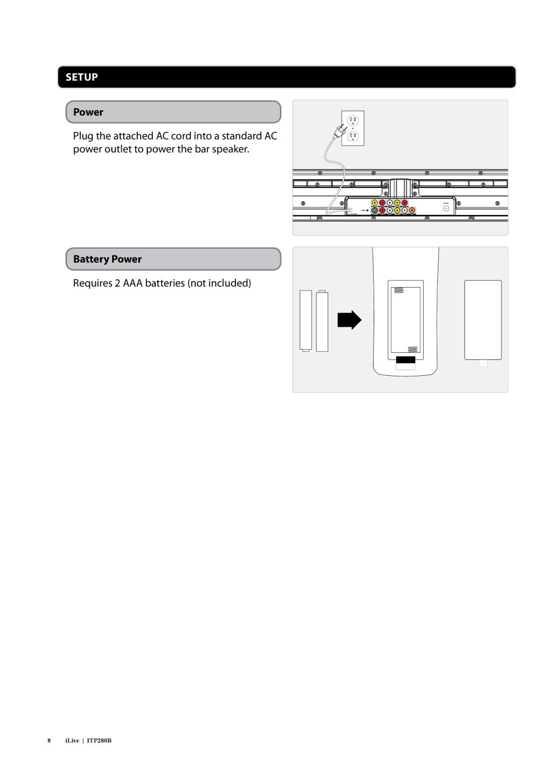 iLive ITP280B manual Battery Power 