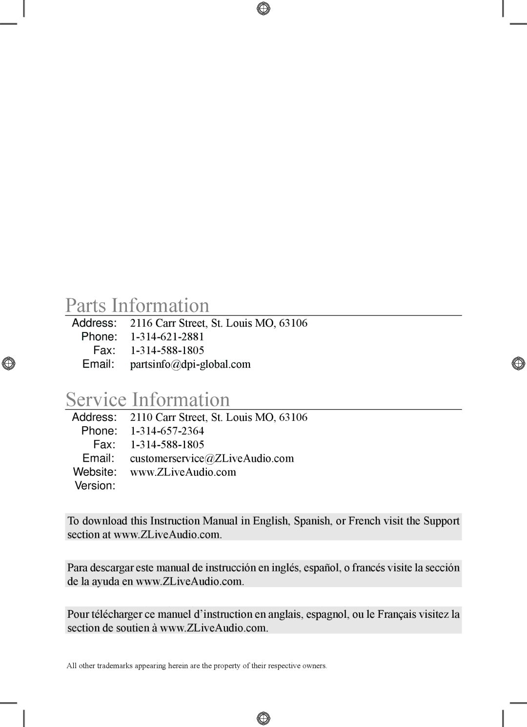 iLive NS108B important safety instructions Parts Information, Service Information 