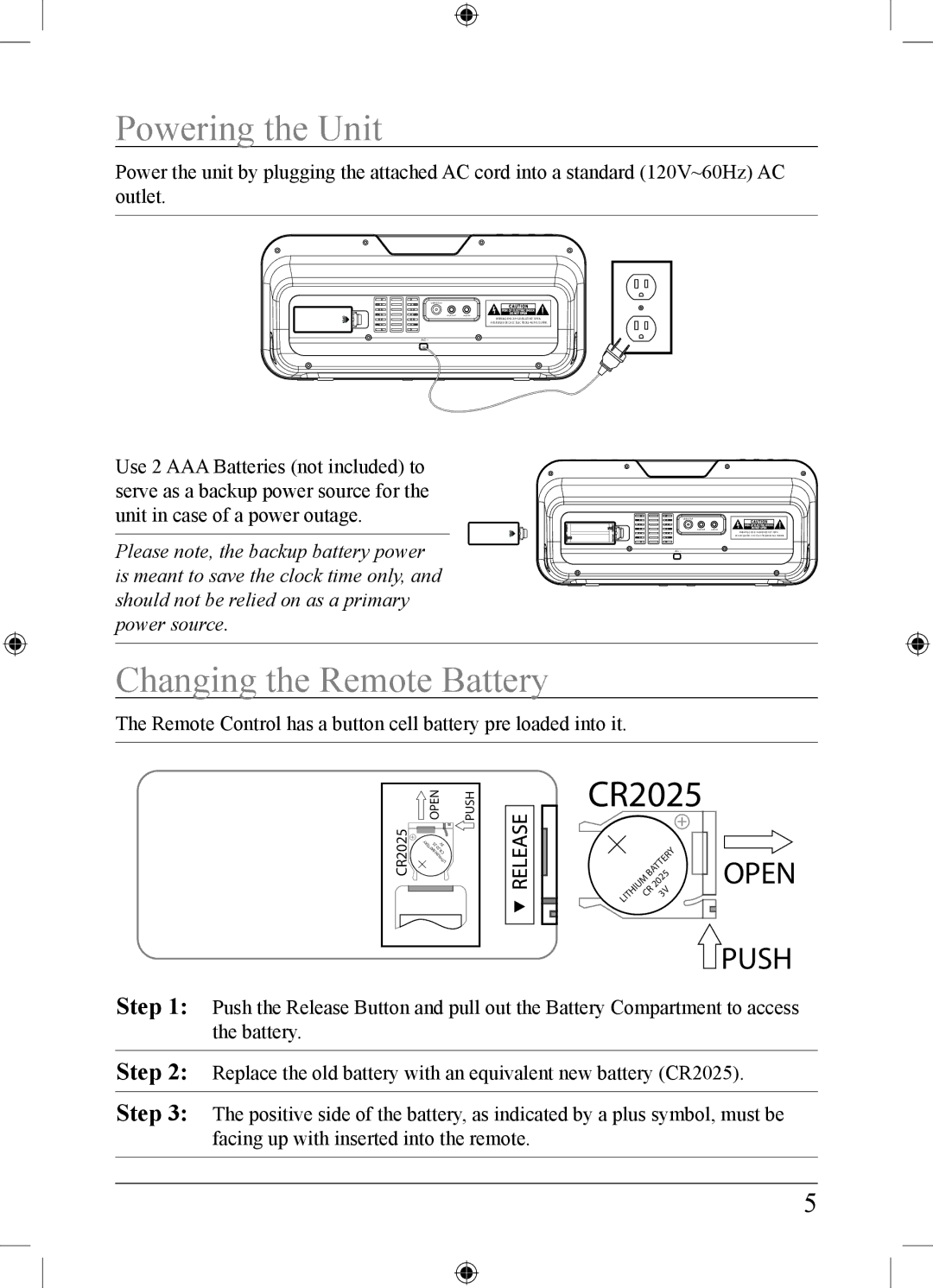 iLive NS108B important safety instructions Powering the Unit, Changing the Remote Battery 