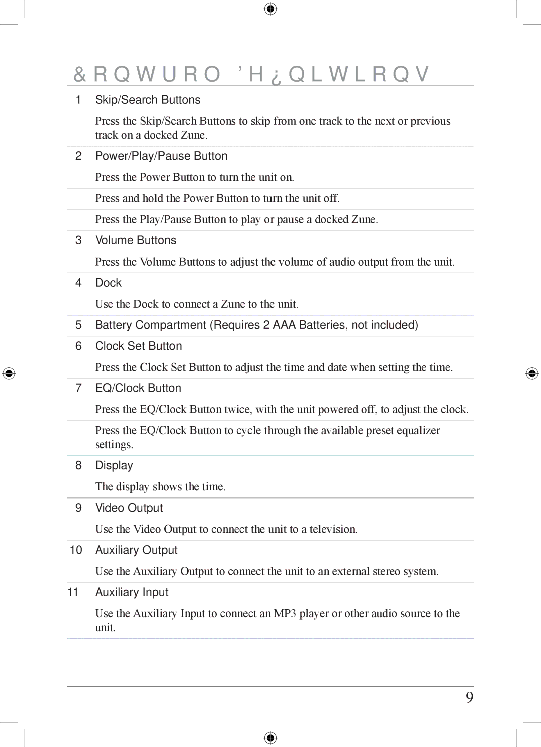 iLive NS108B important safety instructions Control Definitions 