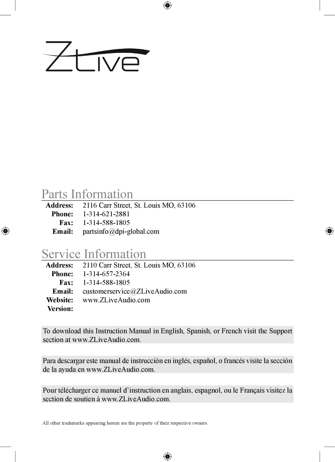 iLive NS108B important safety instructions Parts Information, Service Information 