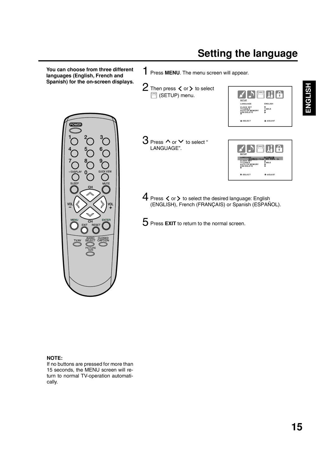 ILO DTV2784 owner manual Setting the language, Press or to select Language 