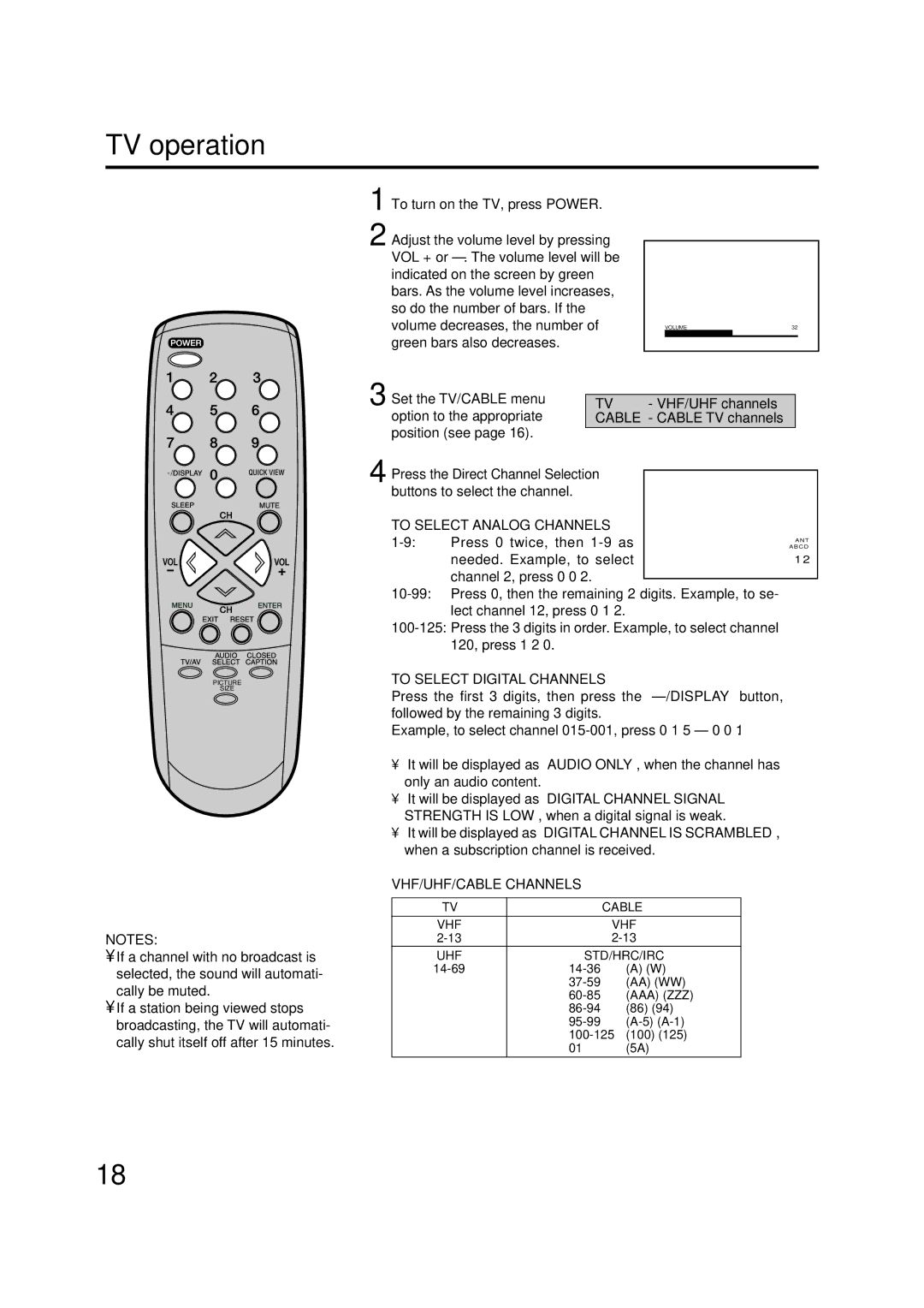 ILO DTV2784 TV operation, Press the Direct Channel Selection, To Select Analog Channels, To Select Digital Channels 