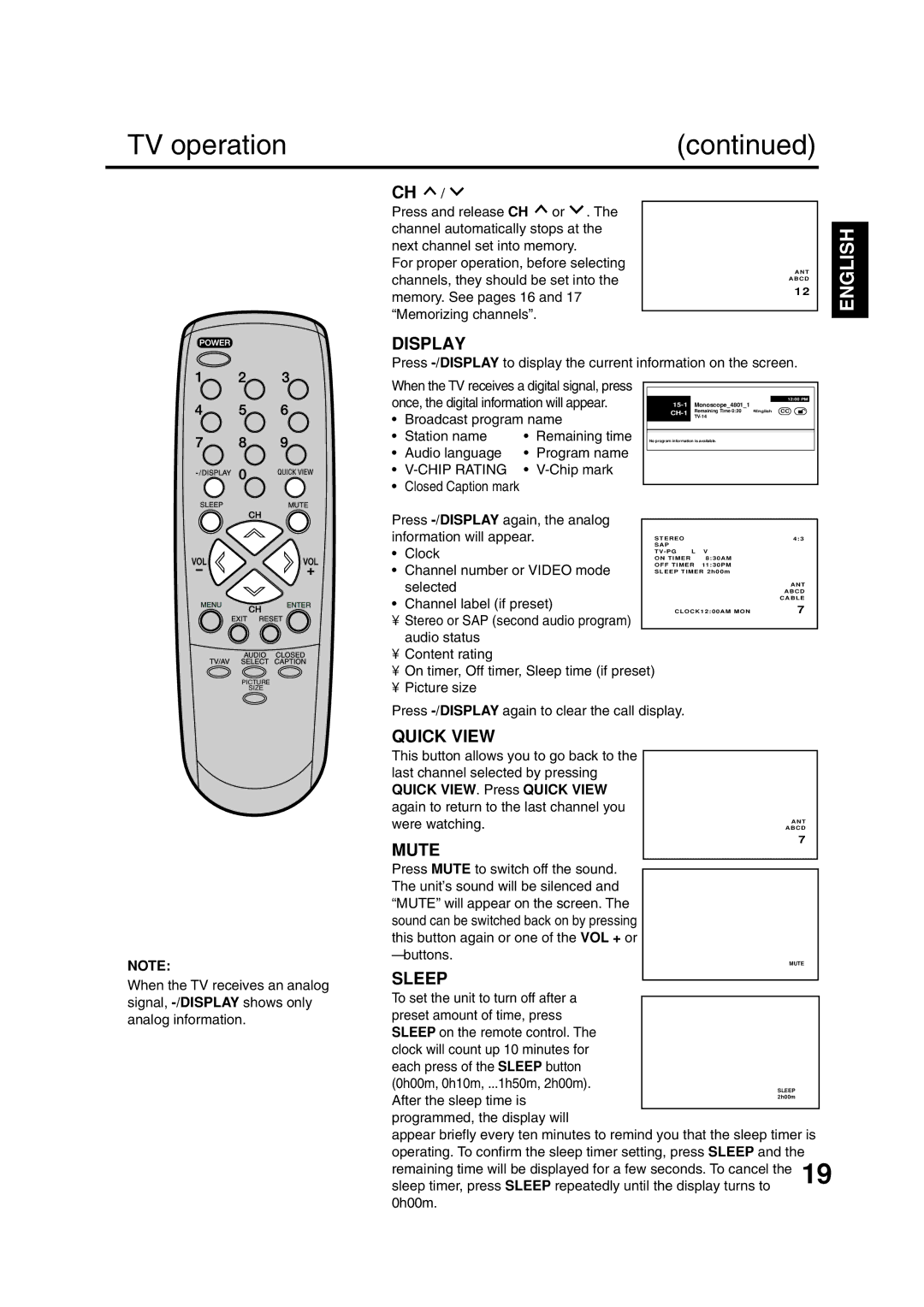 ILO DTV2784 owner manual TV operation 