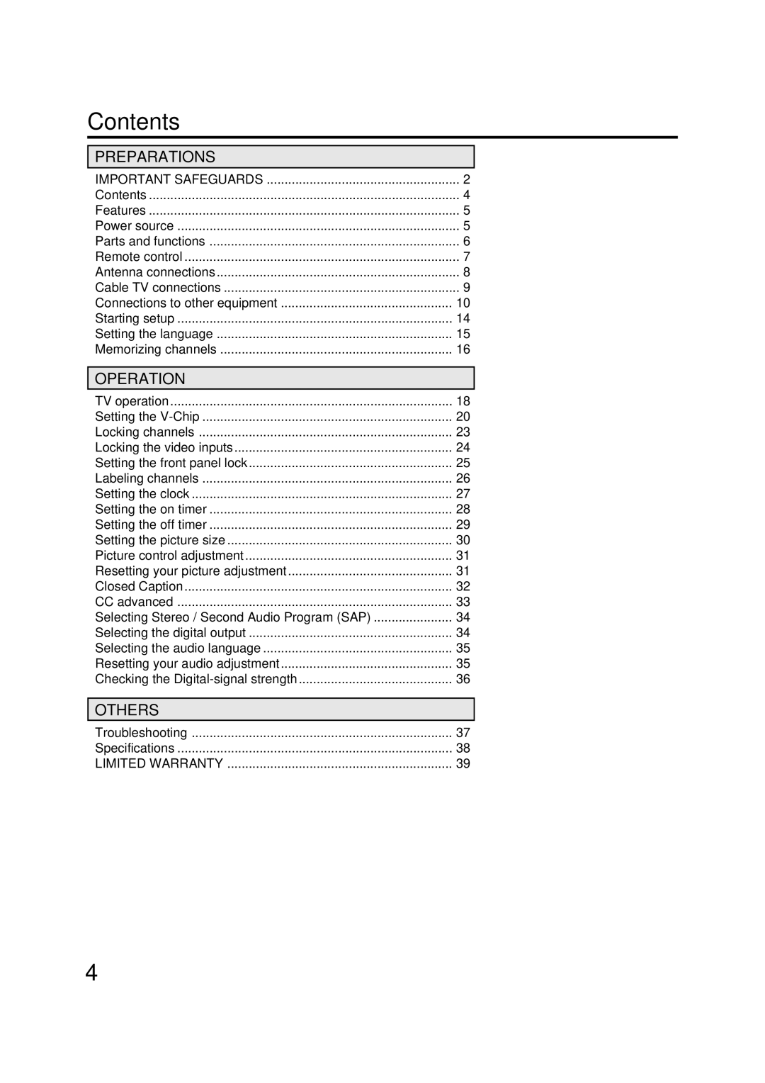 ILO DTV2784 owner manual Contents 