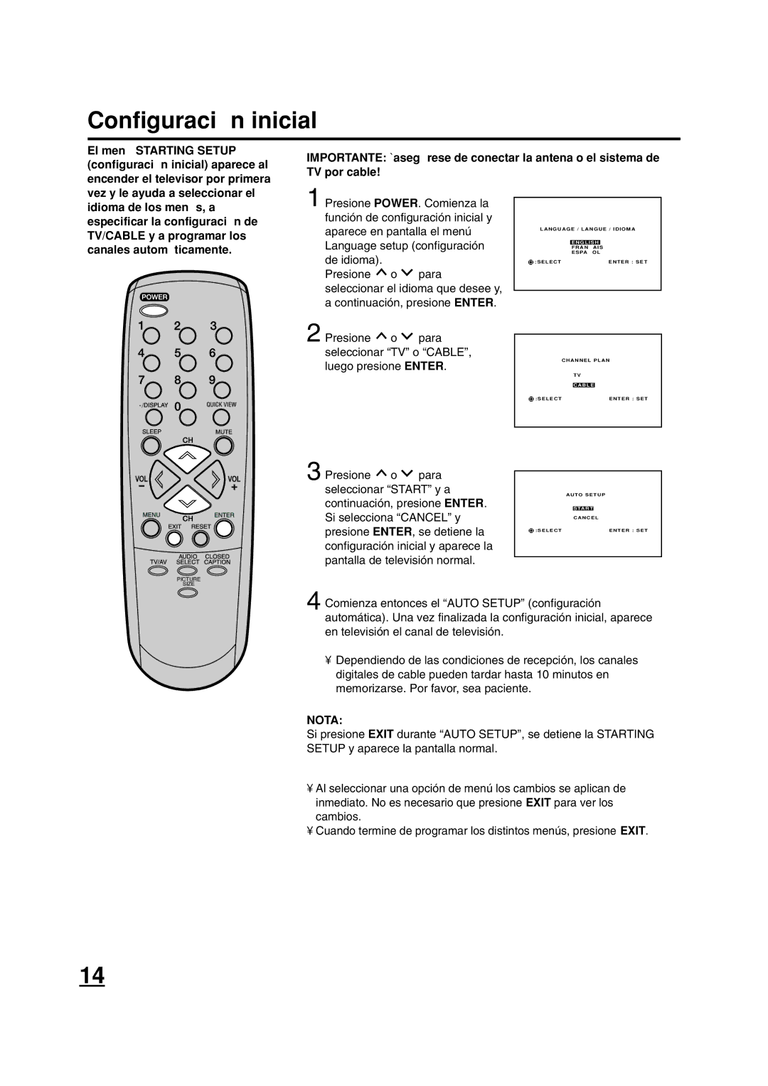 ILO DTV2784 owner manual Configuración inicial 