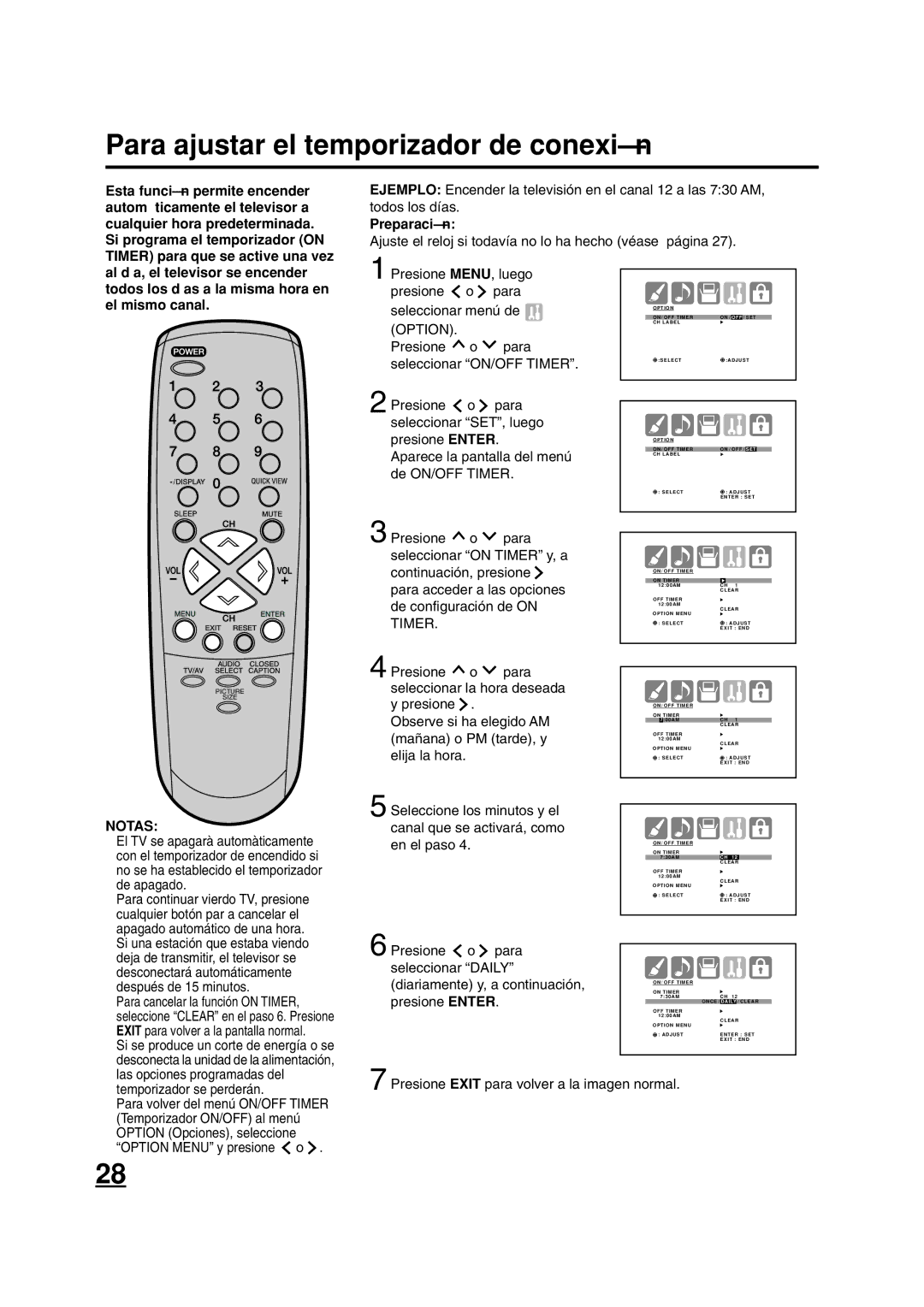 ILO DTV2784 owner manual Para ajustar el temporizador de conexión, Preparación 