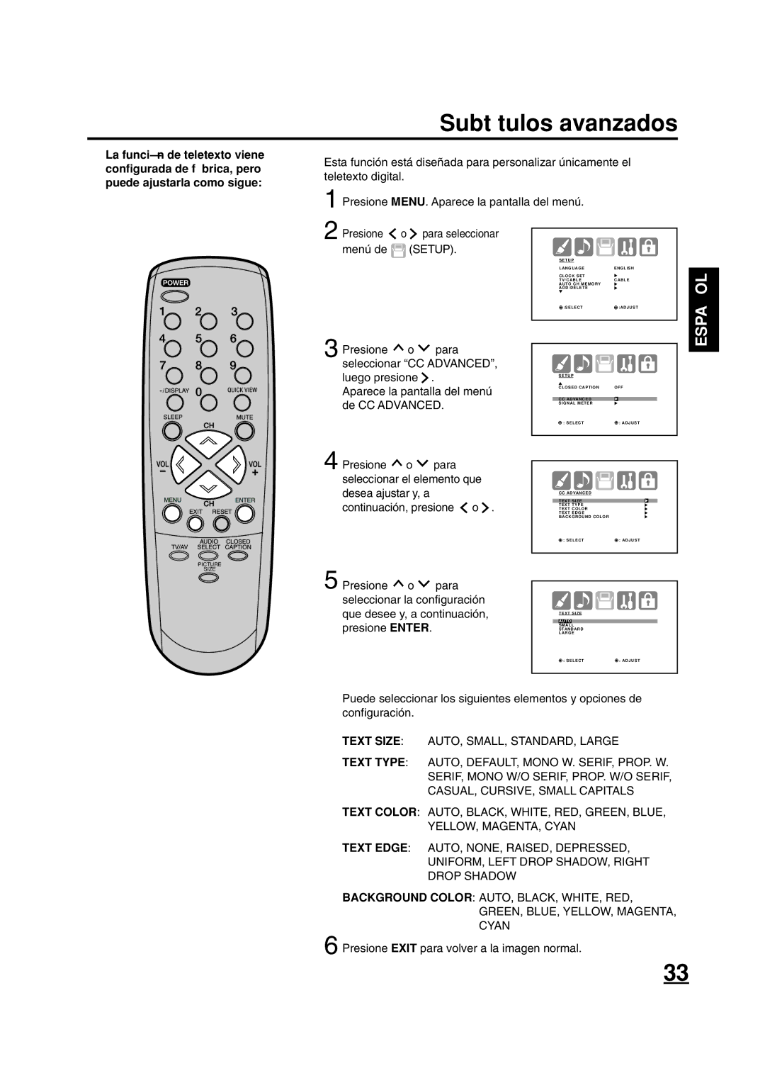 ILO DTV2784 owner manual Subtítulos avanzados 