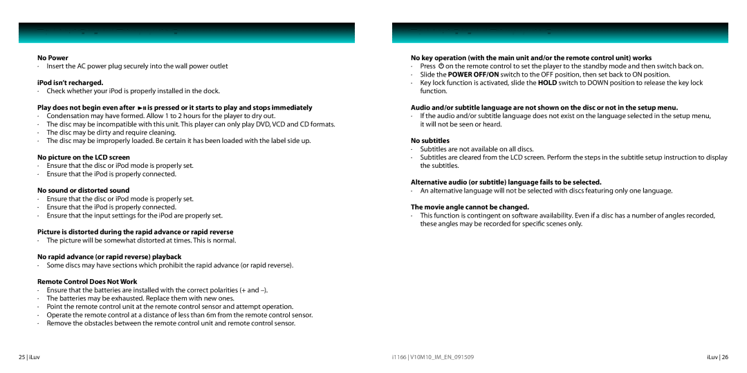 Iluv 021611, i1166 instruction manual Troubleshooting Guide 