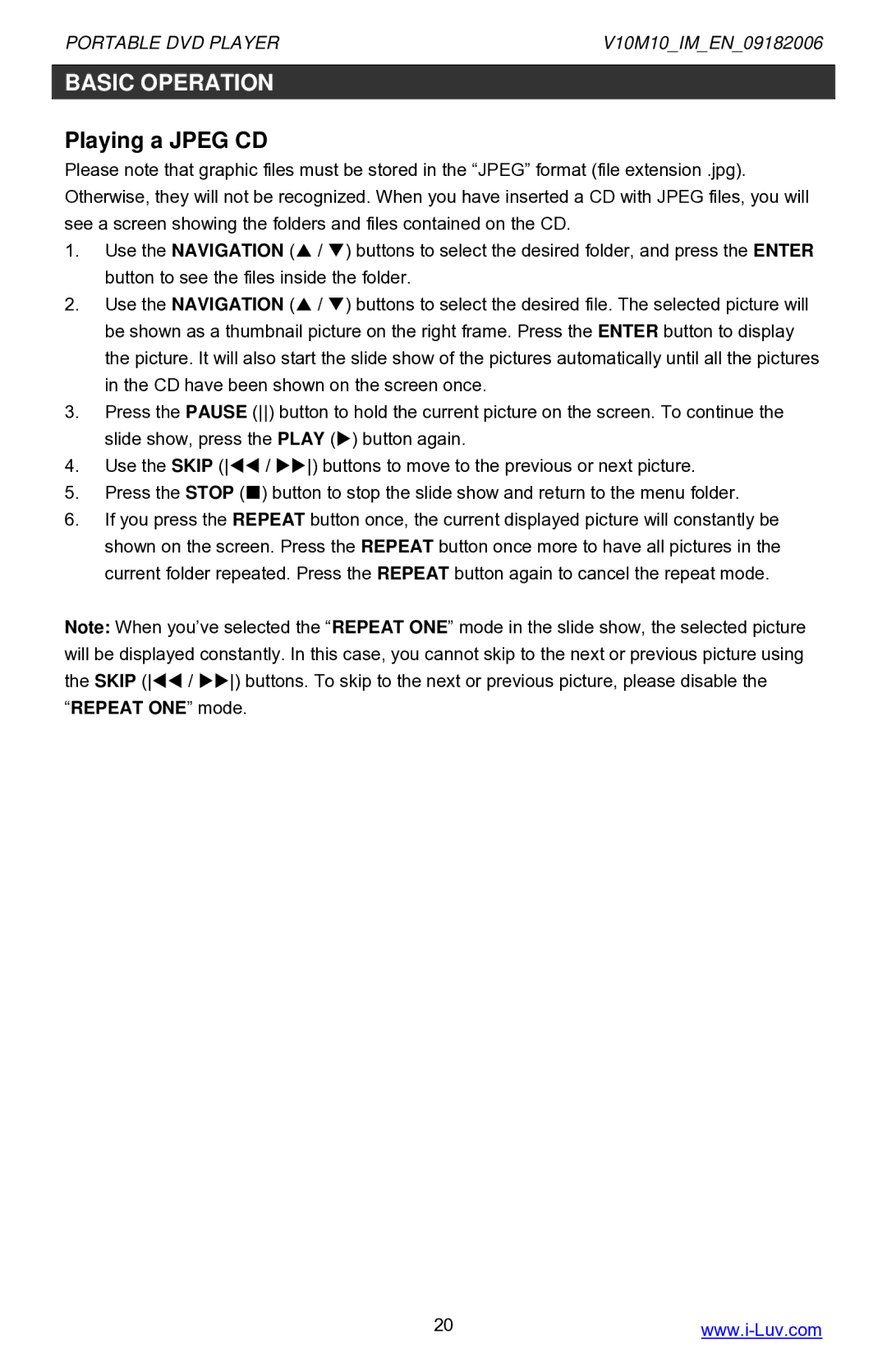 Iluv i1055 instruction manual Playing a Jpeg CD 