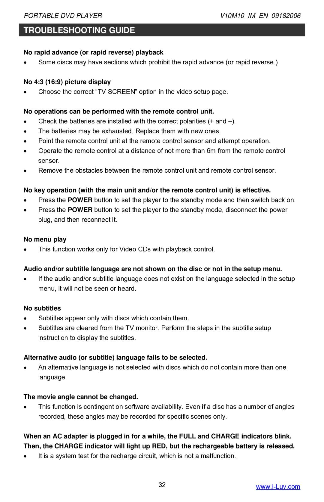 Iluv i1055 instruction manual No rapid advance or rapid reverse playback 