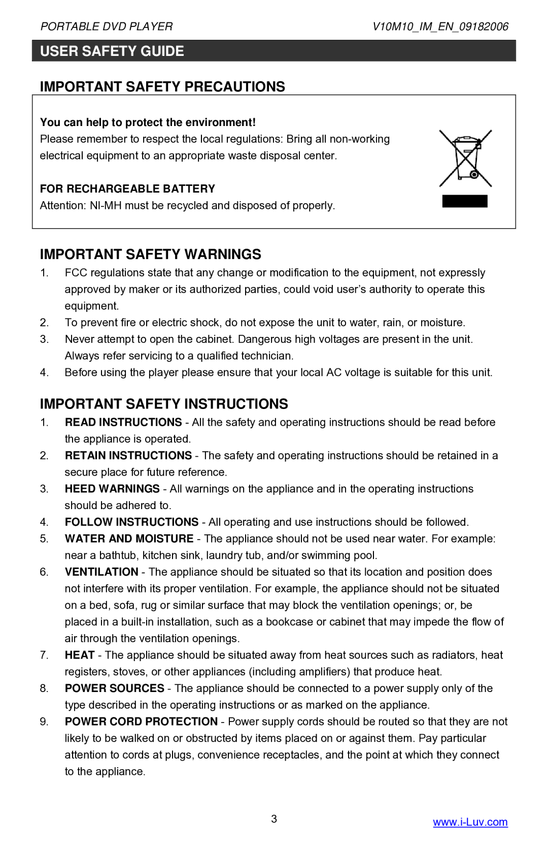 Iluv i1055 instruction manual You can help to protect the environment, For Rechargeable Battery 