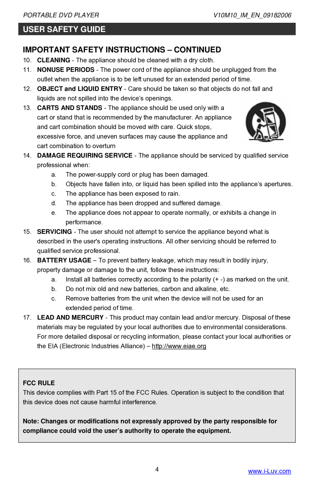 Iluv i1055 instruction manual FCC Rule 