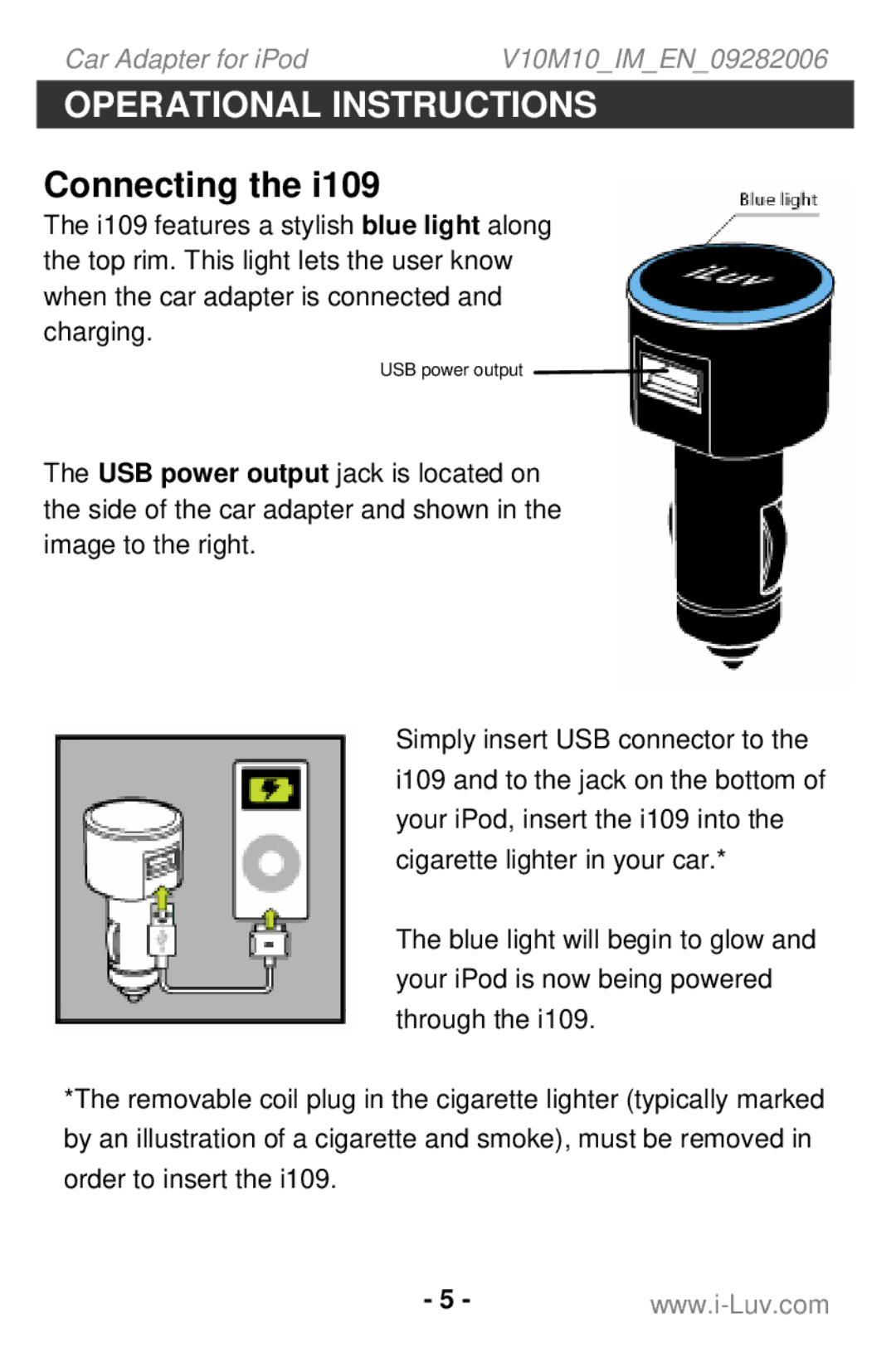 Iluv i109 instruction manual Operational Instructions, Connecting 