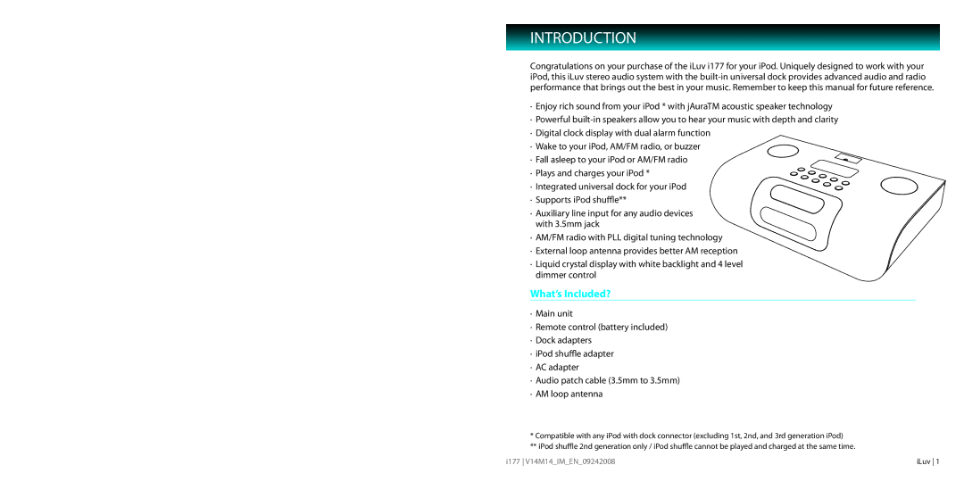 Iluv I177 instruction manual Introduction, What’s Included? 