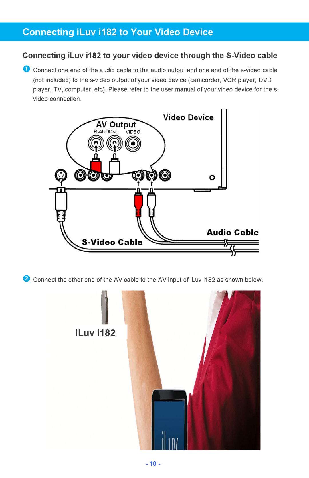 Iluv instruction manual Connecting iLuv i182 to Your Video Device 