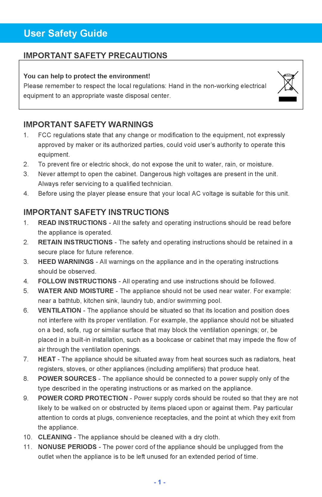 Iluv i182 instruction manual User Safety Guide, You can help to protect the environment 