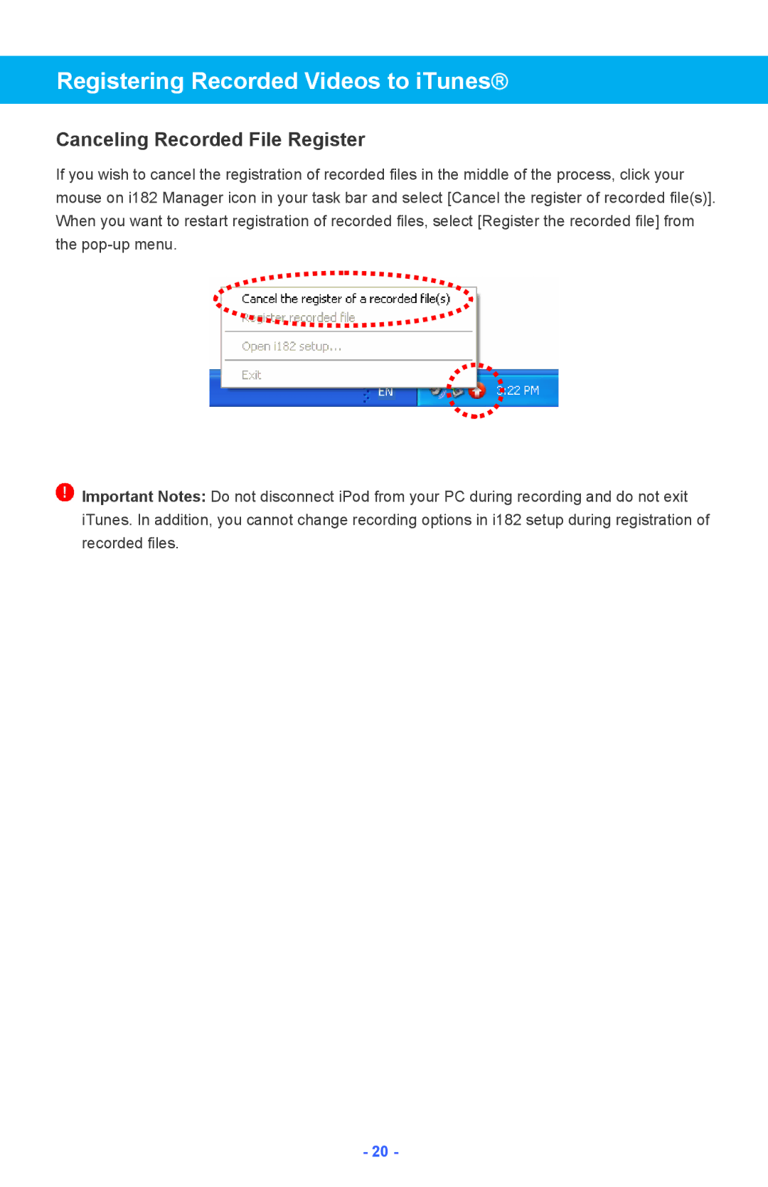 Iluv i182 instruction manual Canceling Recorded File Register 