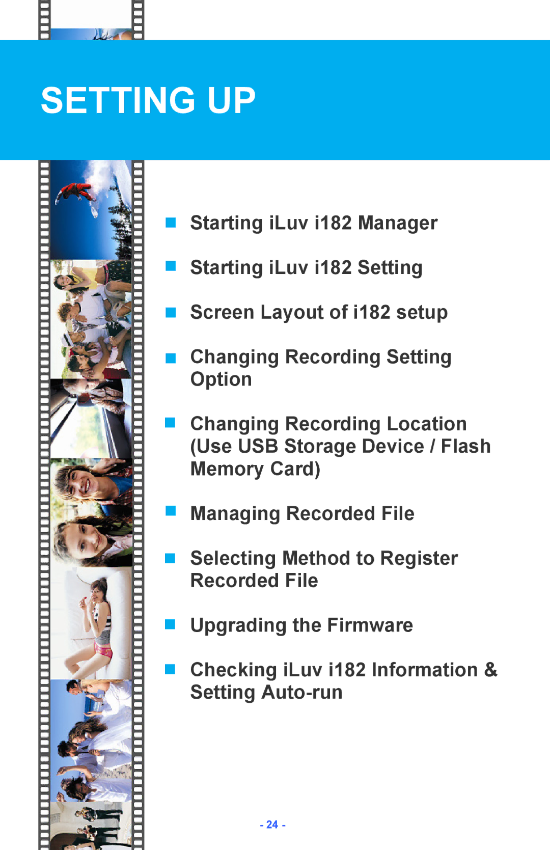 Iluv i182 instruction manual Setting UP 