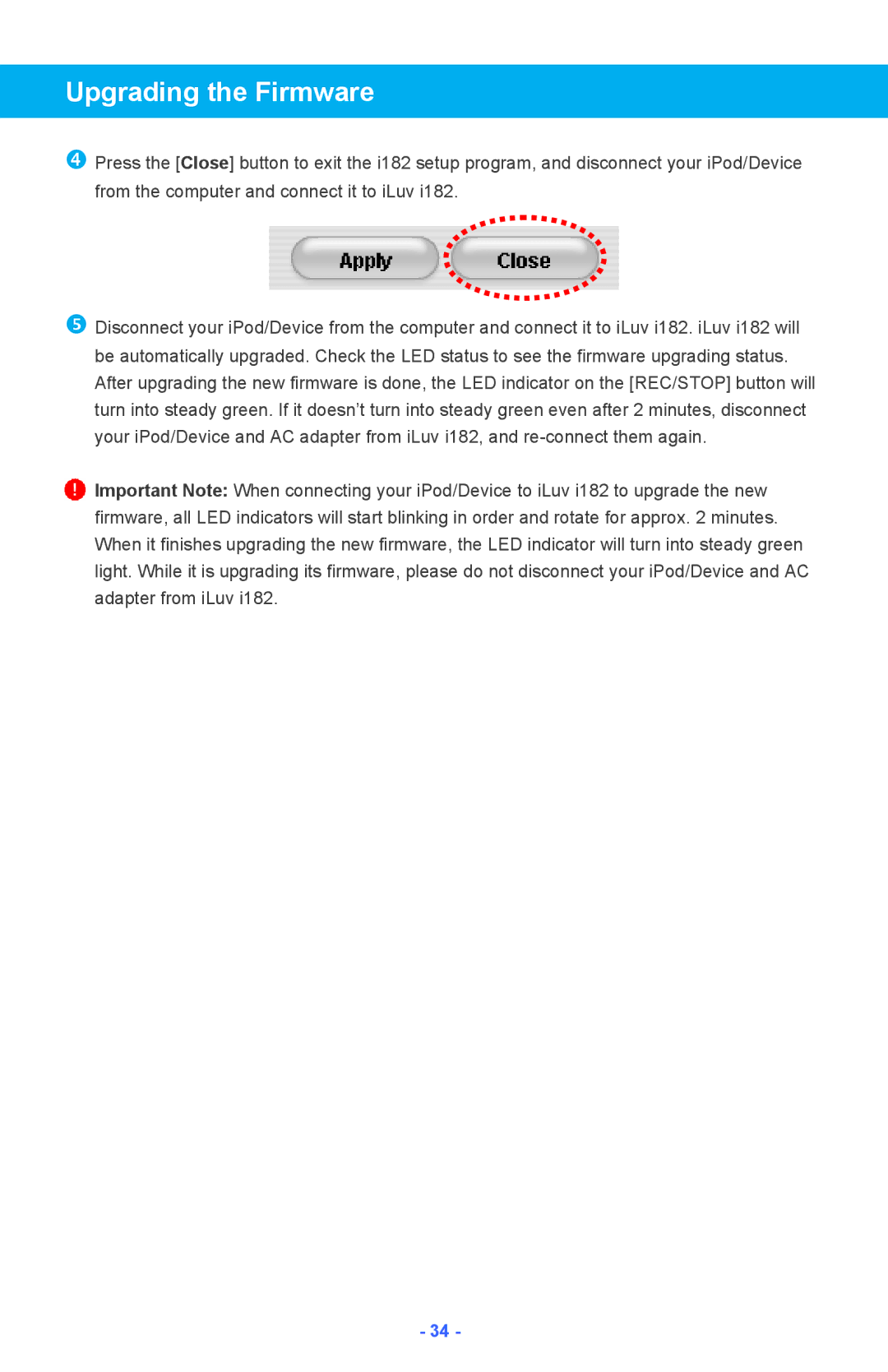 Iluv i182 instruction manual Upgrading the Firmware 