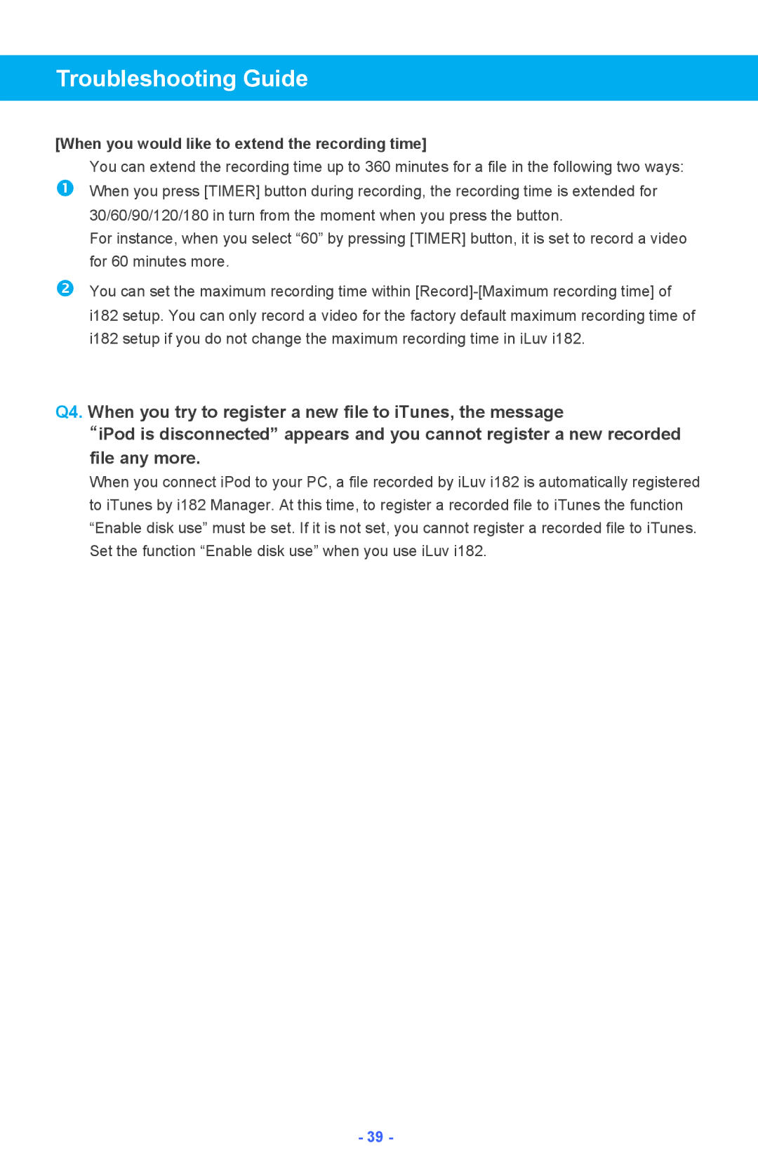 Iluv i182 instruction manual When you would like to extend the recording time 