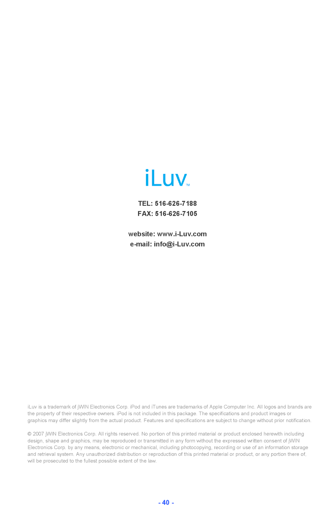 Iluv i182 instruction manual TEL FAX Mail info@i-Luv.com 