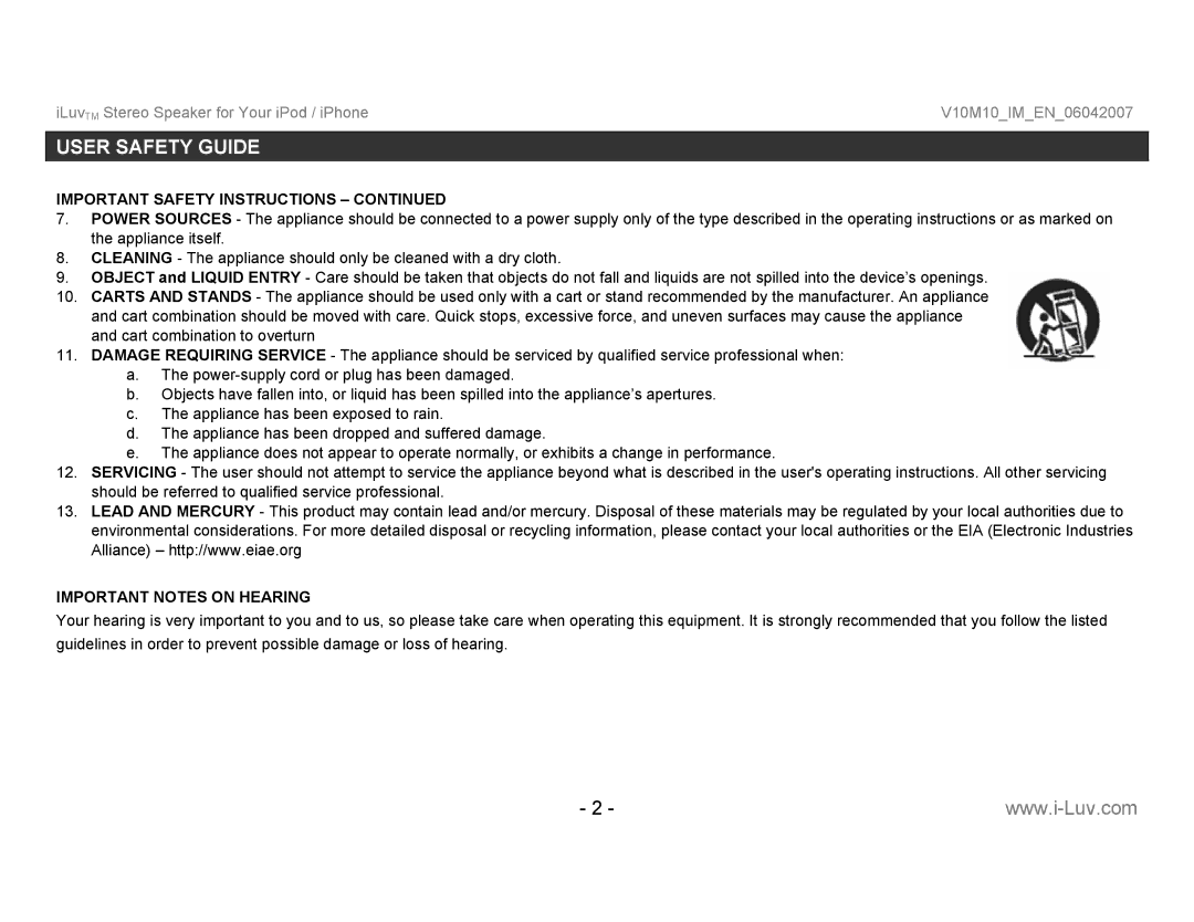 Iluv I189 instruction manual Important Notes on Hearing 