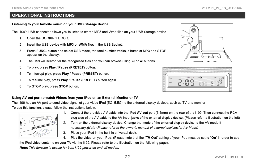 Iluv i199 instruction manual Listening to your favorite music on your USB Storage device 