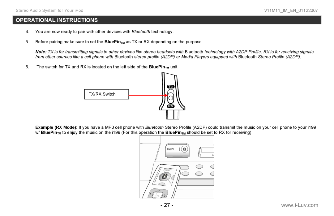 Iluv i199 instruction manual Operational Instructions 